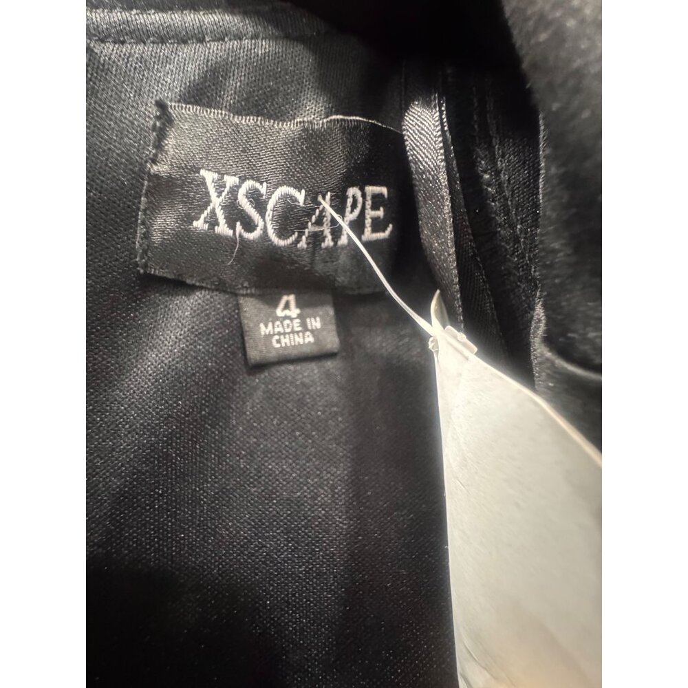 Xscape Black Sequin-Embellished Gown With Satin Collar & Belt Size 4 Long Sleeve - Picture 3 of 7